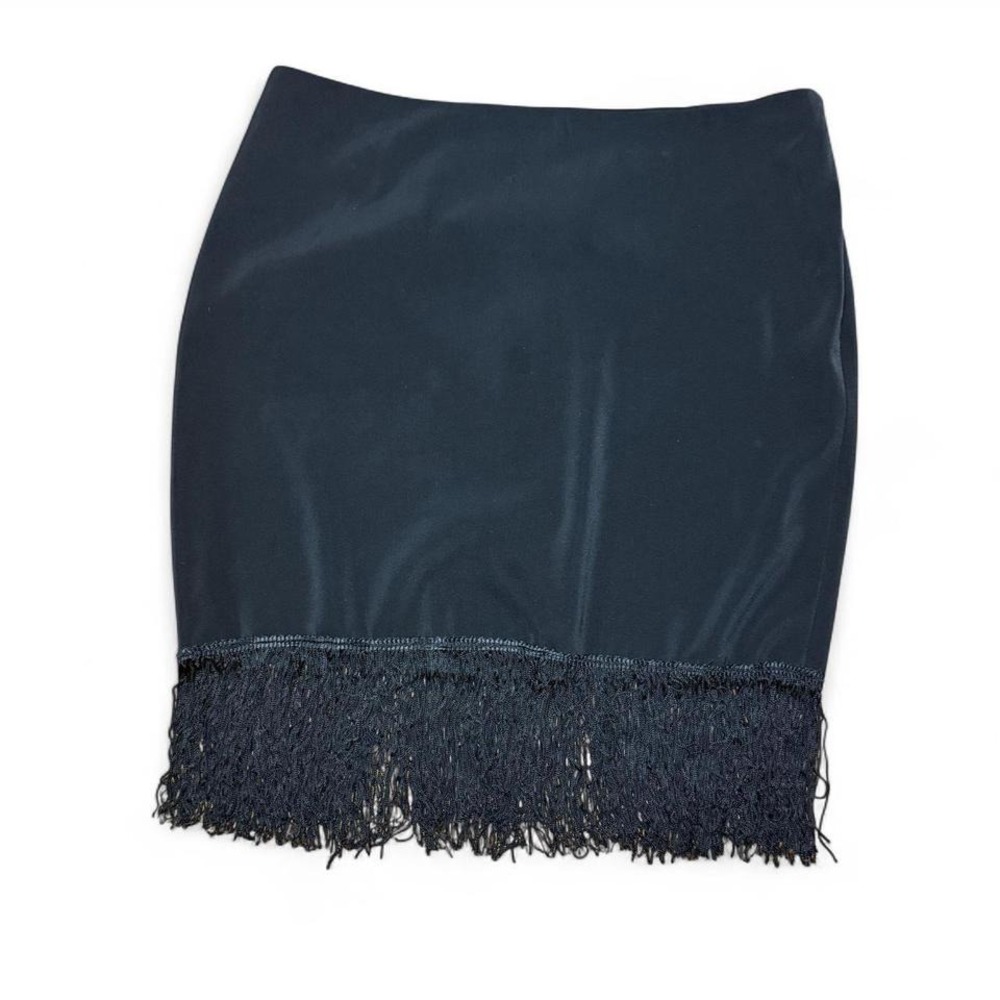 White House Black Market black mini body con skirt with fringe size 4